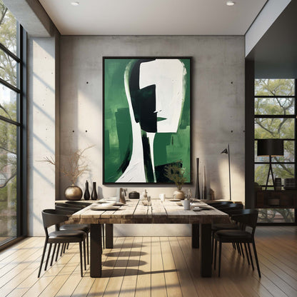 Abstract Green and Black Minimalist Oil Painting for Modern Home Decor