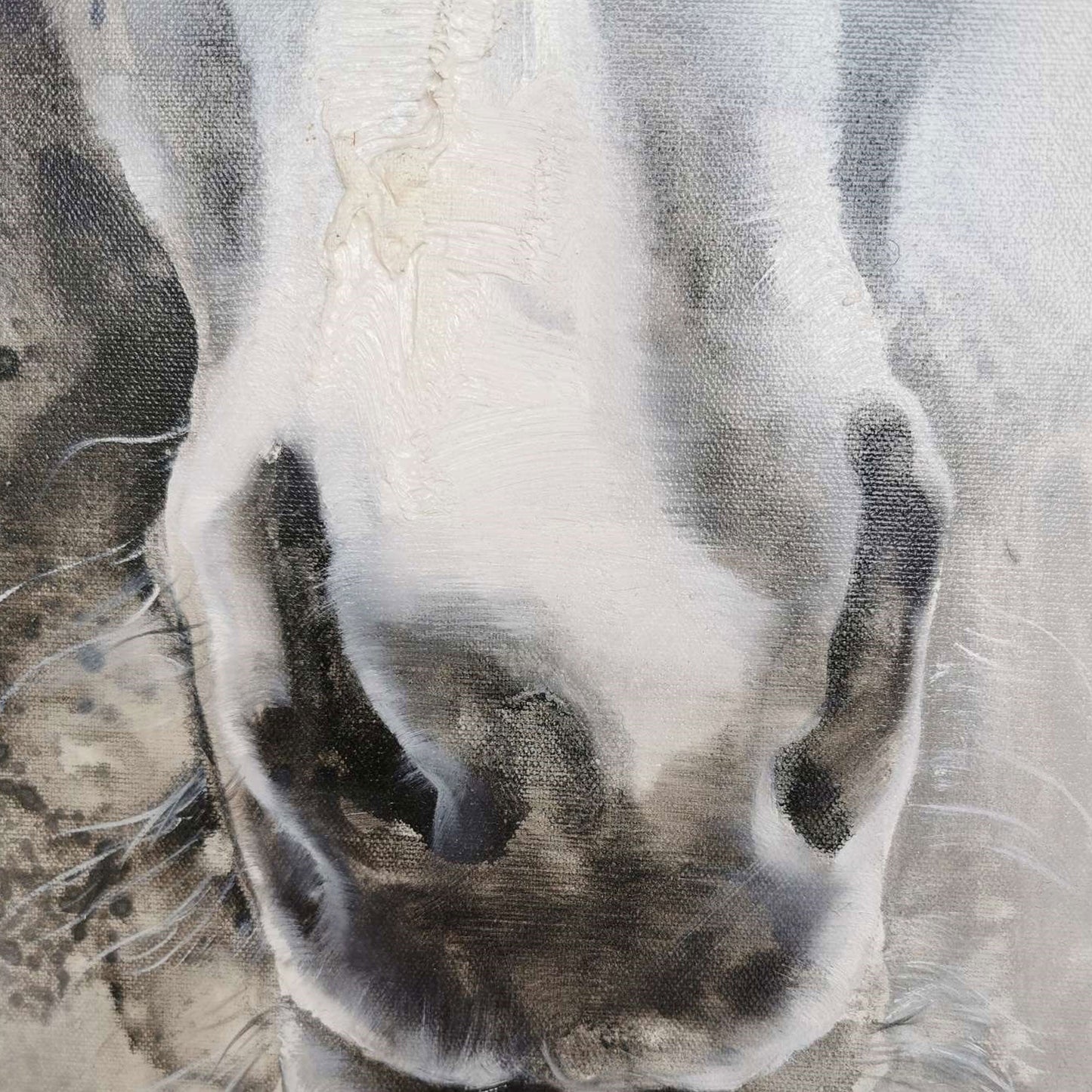 Stunning Grey and White Abstract Horse Oil Painting for Modern Home Decor