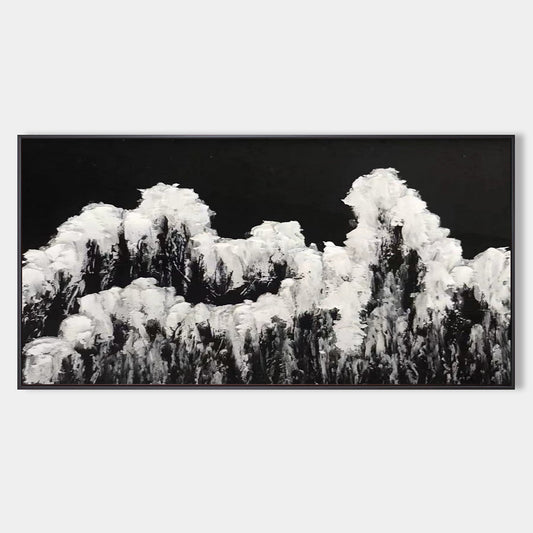 Monochrome Mountain Landscape Abstract Oil Painting for Modern Decor