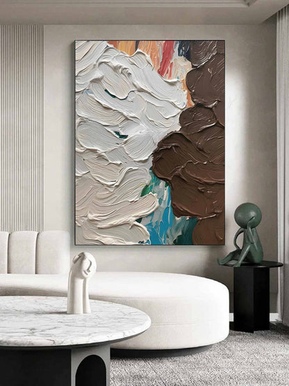 Textured Abstract Oil Painting in Vibrant Hues for Modern Decor