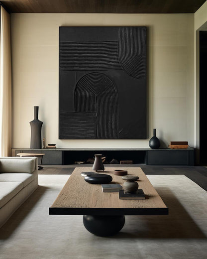 Elegant Black Minimalist Abstract Oil Painting for Modern Home Decor