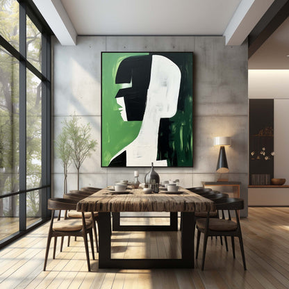 Abstract Green and Black Minimalist Oil Painting for Modern Decor