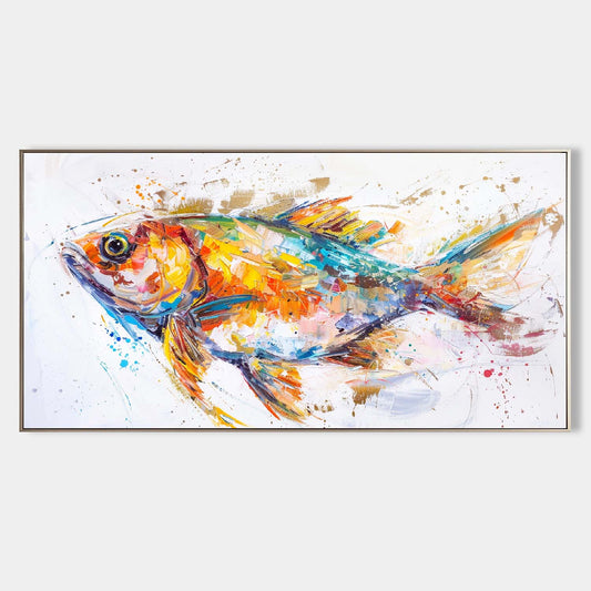 Vibrant Abstract Oil Painting of Colorful Fish for Nautical Home Decor