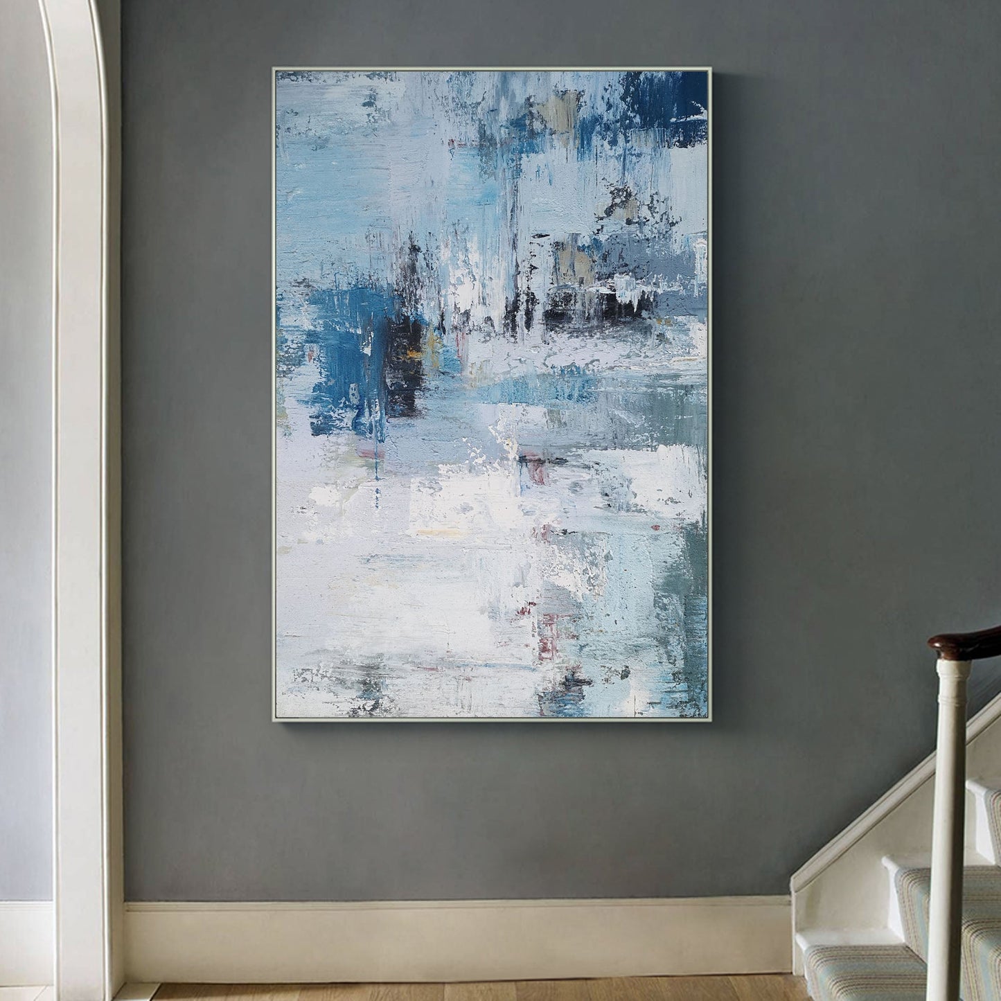 Serene Blue Abstract Oil Painting for Modern Home Decor