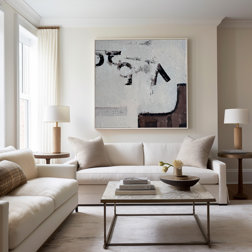 Contemporary Abstract Oil Painting with Neutral Tones and Textured Depth