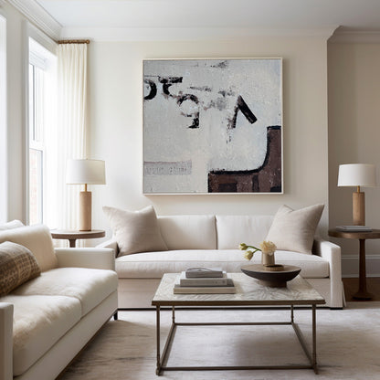 Contemporary Abstract Oil Painting with Neutral Tones and Textured Depth