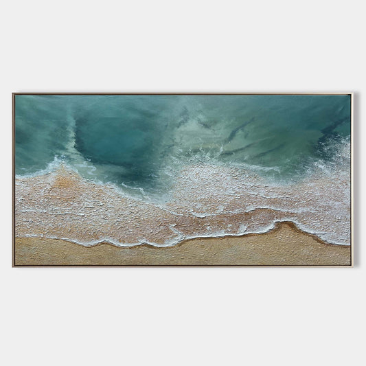 Serene Ocean Wave Art - Coastal Landscape Oil Painting for Home Decor