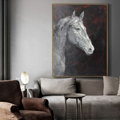 Stylish Black and White Horse Portrait Oil Painting for Modern Home Decor