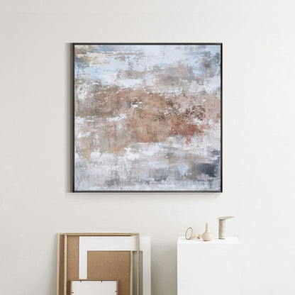 Rustic Grey and White Abstract Oil Painting for Modern Home Decor