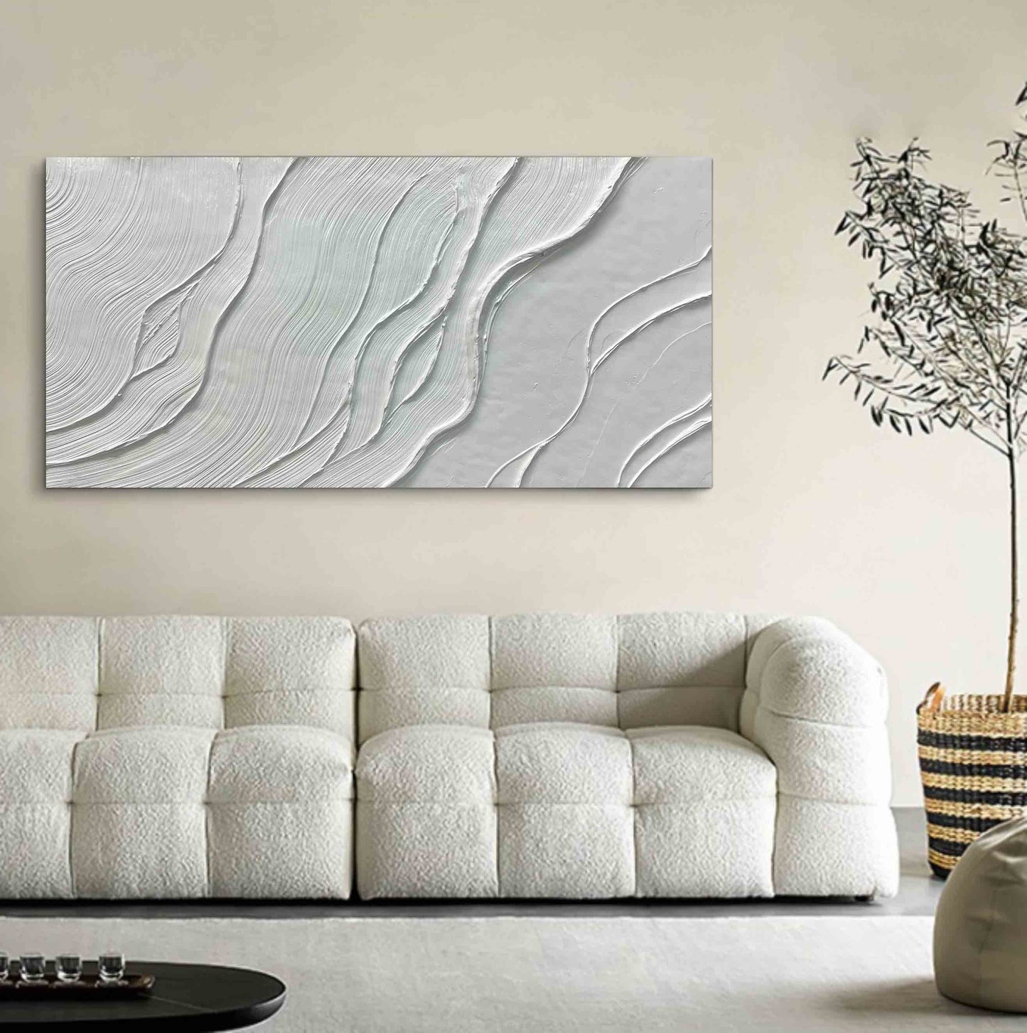 Textured White Abstract Oil Painting for Modern Home Decor