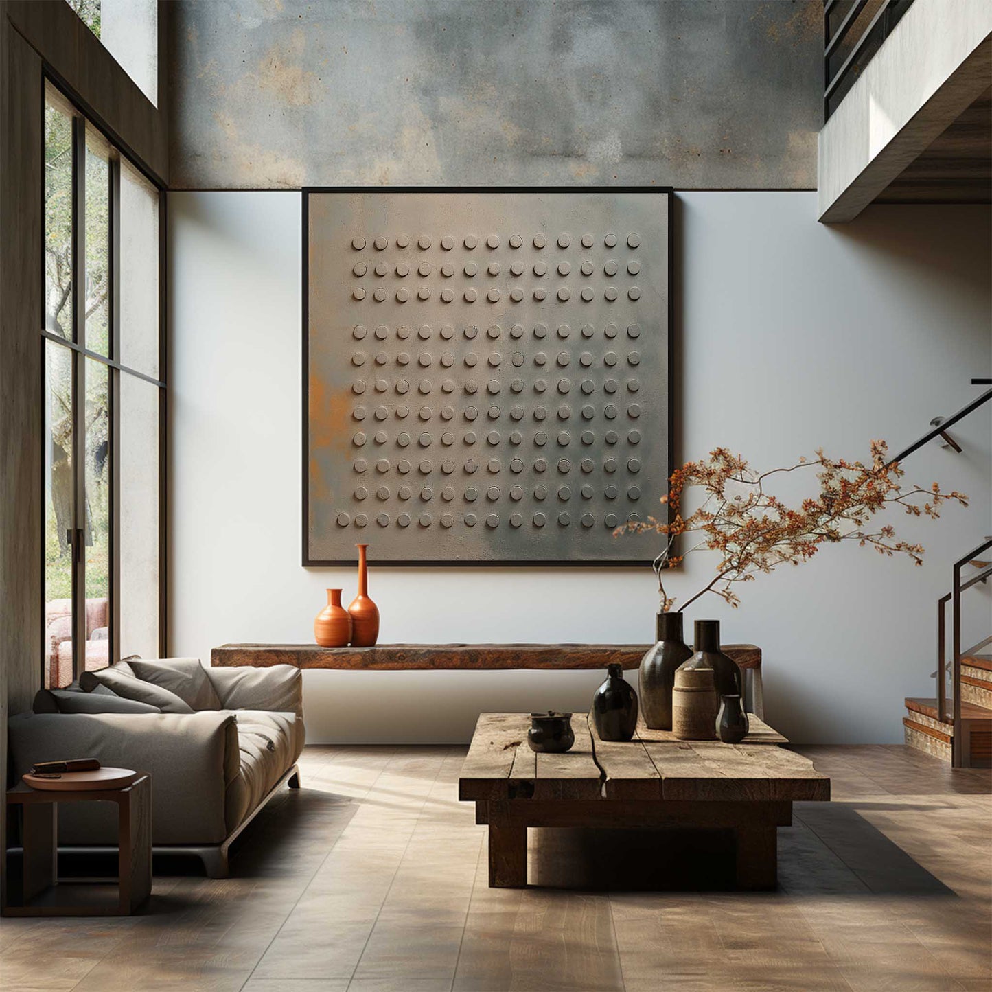 Minimalist Wabi-Sabi Inspired Textured Oil Painting for Modern Home Decor
