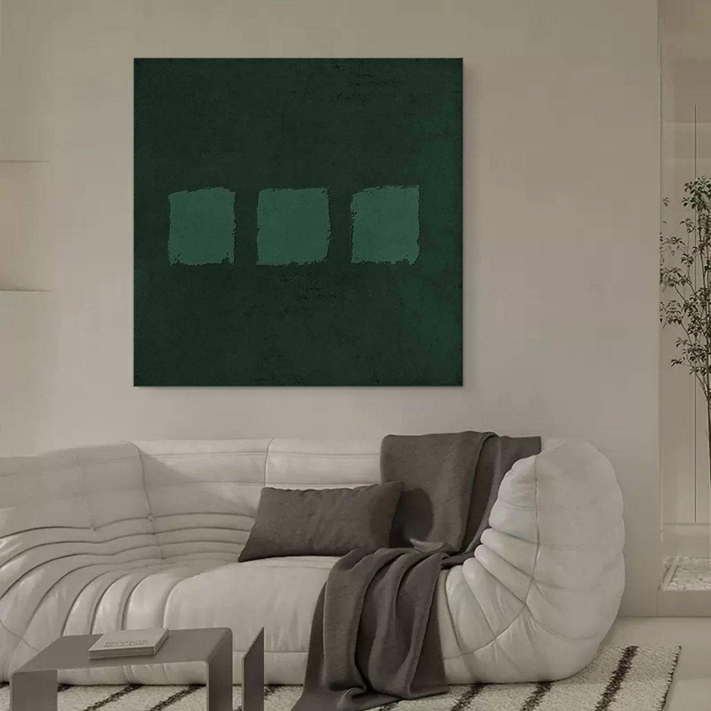 Abstract Wabi-Sabi Green Wall Art for Modern Home Decor