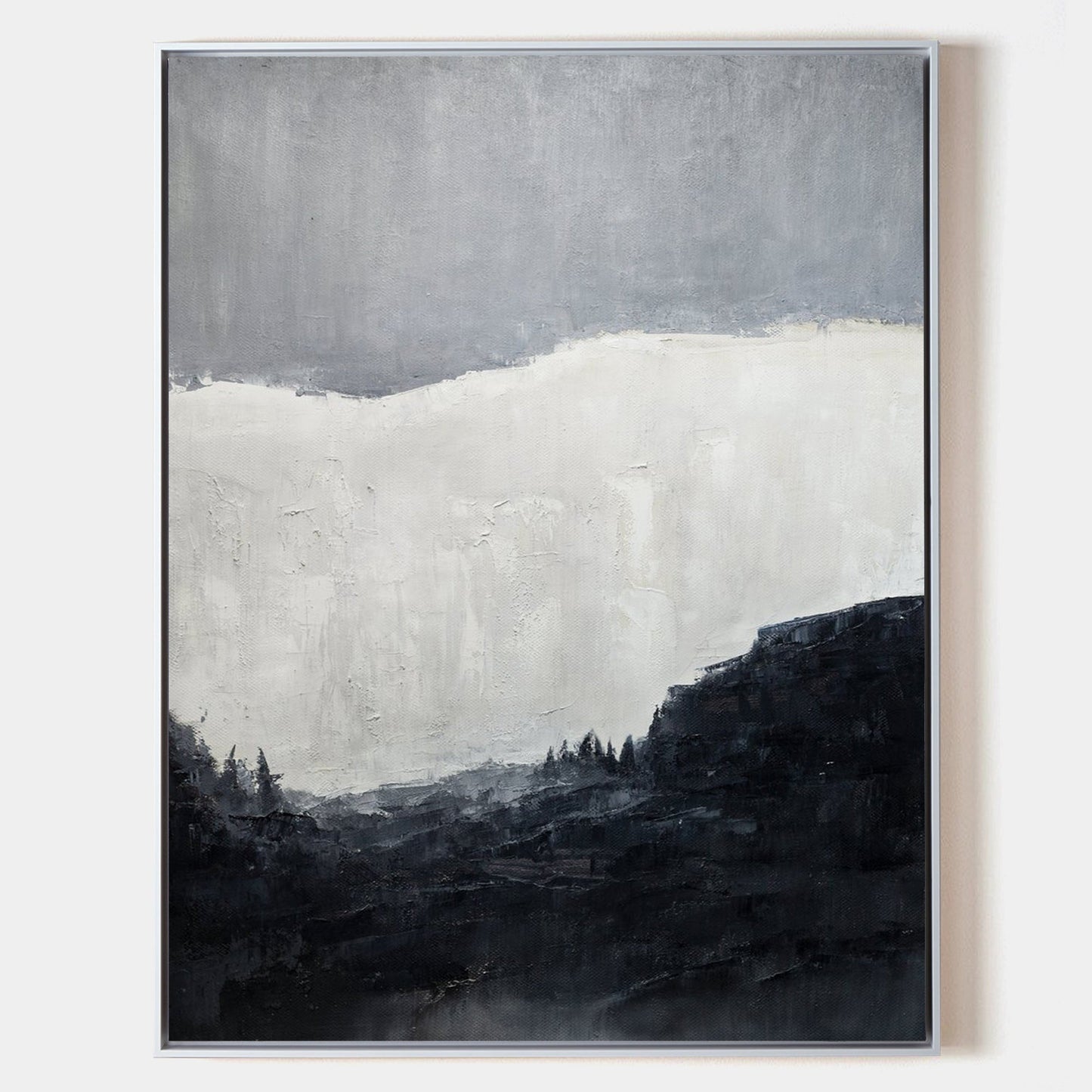 Monochrome Abstract Landscape Oil Painting for Modern Home Decor