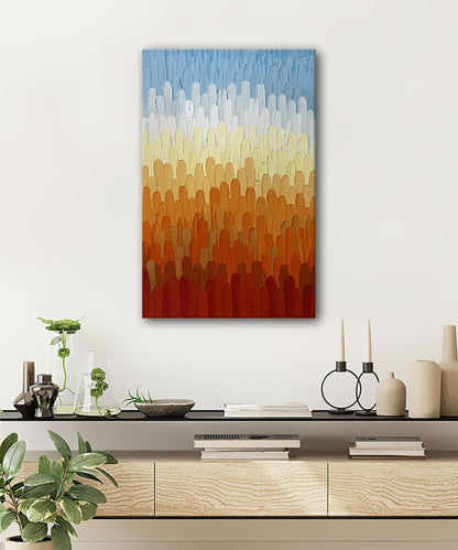 Vibrant Abstract Landscape Oil Painting in Warm Colors for Modern Home Decor