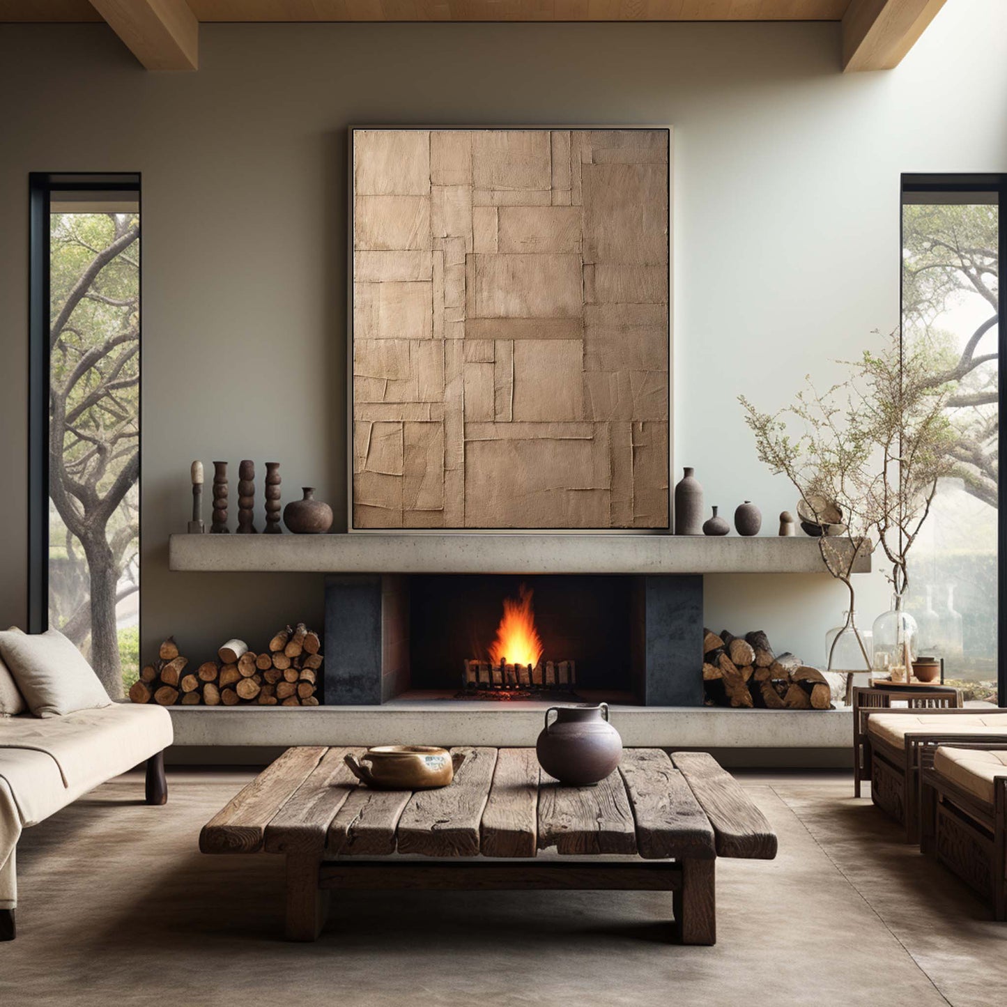 Minimalist Beige Oil Painting for Modern Home Decor