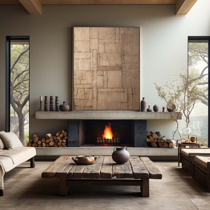 Minimalist Beige Oil Painting for Modern Home Decor