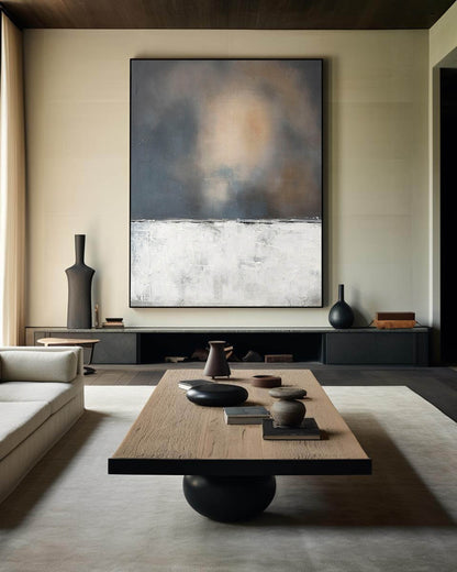 Modern Wabi-Sabi Oil Painting for Minimalist Home Decor and Tranquil Spaces