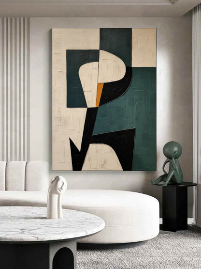 Abstract Geometric Oil Painting | Modern Wabi-Sabi Art for Home Decor