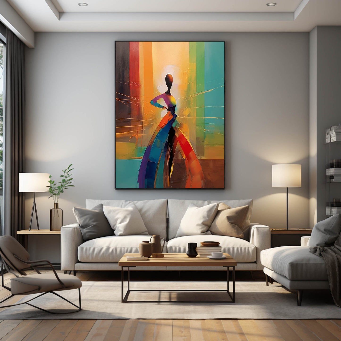 Vibrant Abstract Woman Oil Painting for Modern Home Decor