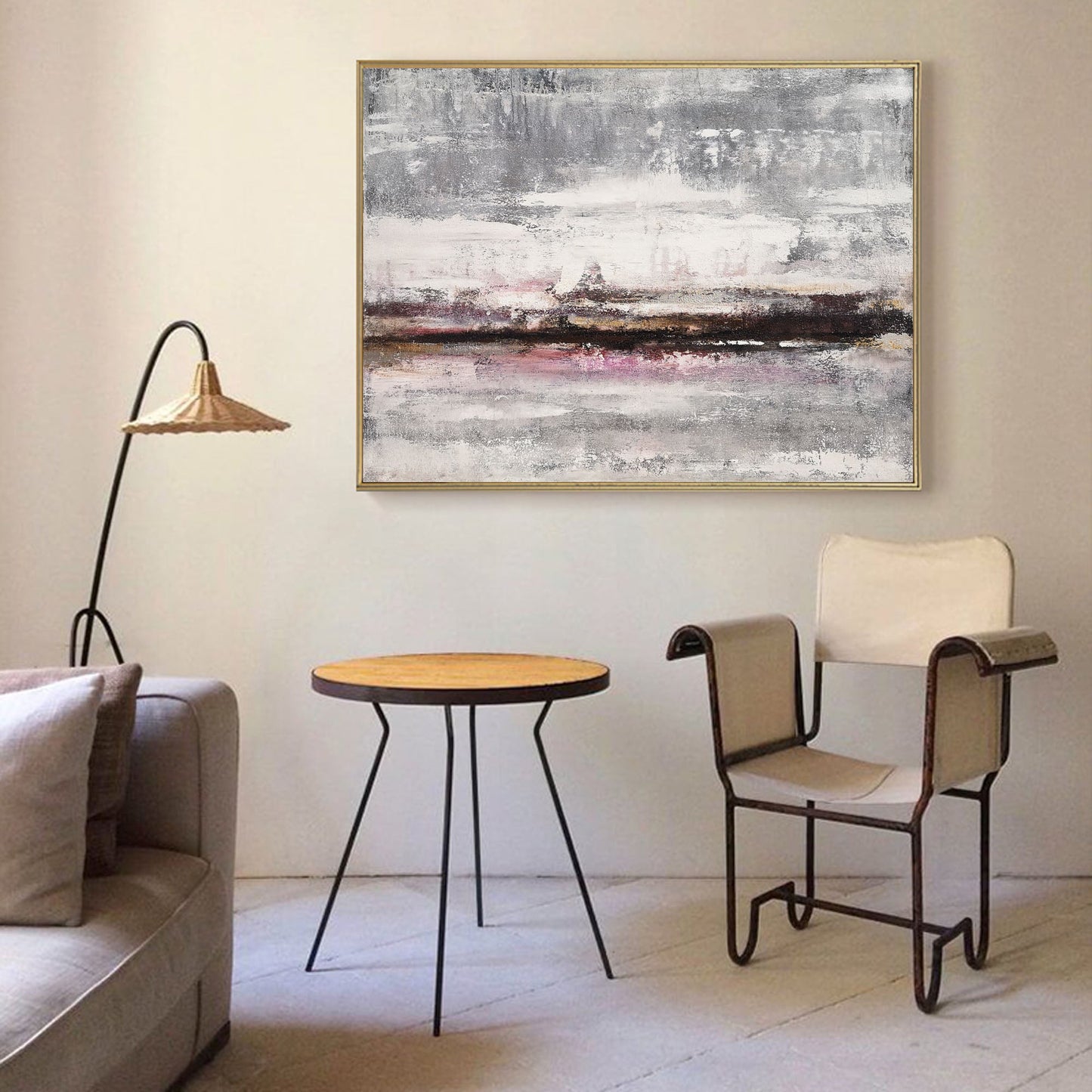 Serene Grey Abstract Landscape Oil Painting for Modern Home Decor