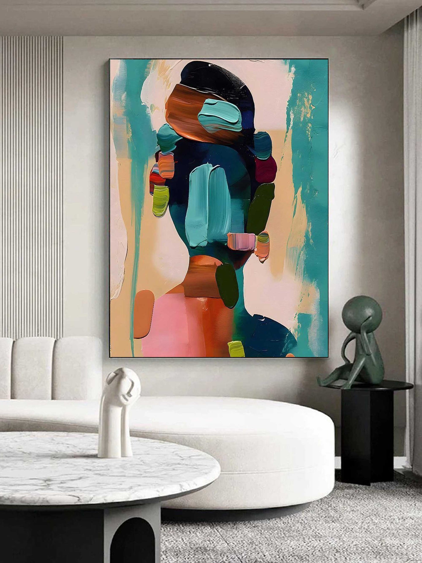 Vibrant Abstract Portrait Oil Painting in Bold Colors for Modern Decor