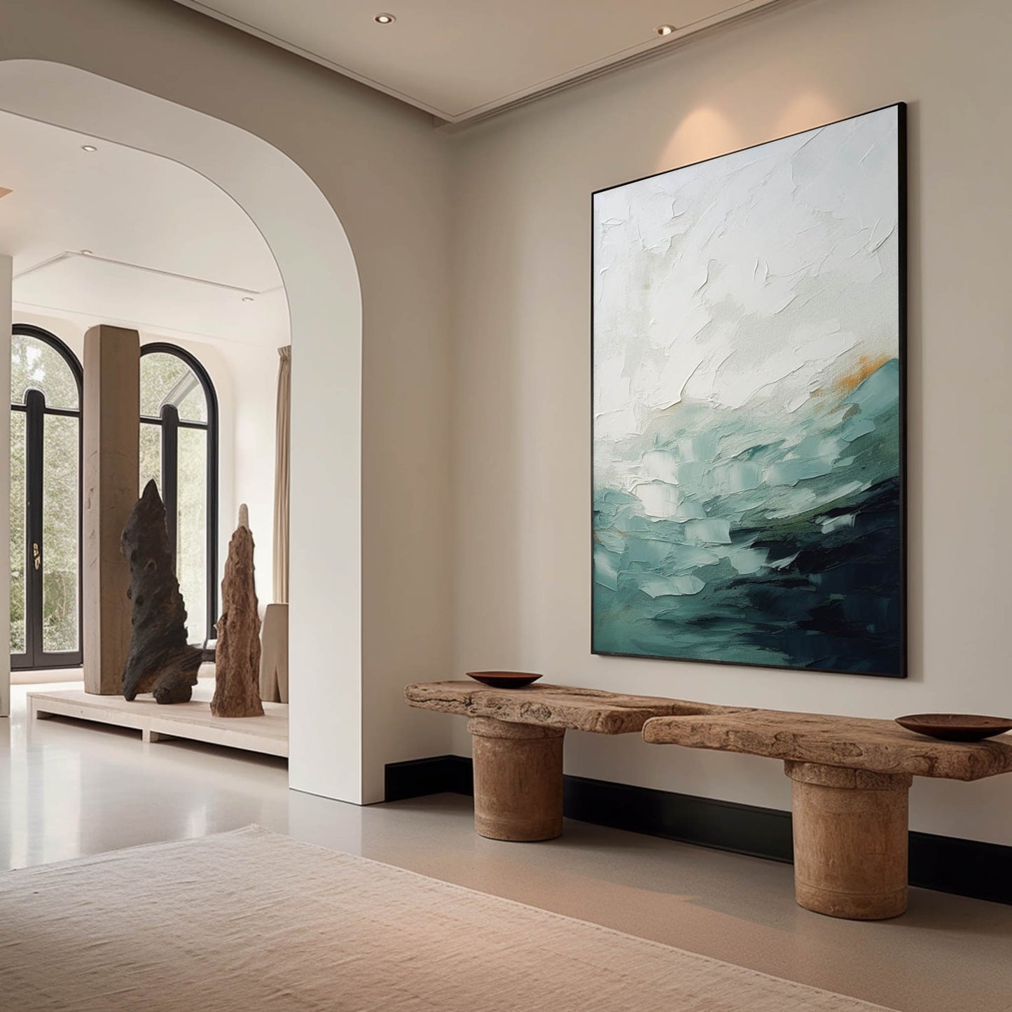 Serene Abstract Oil Painting with Tranquil Waves in Cool Tones