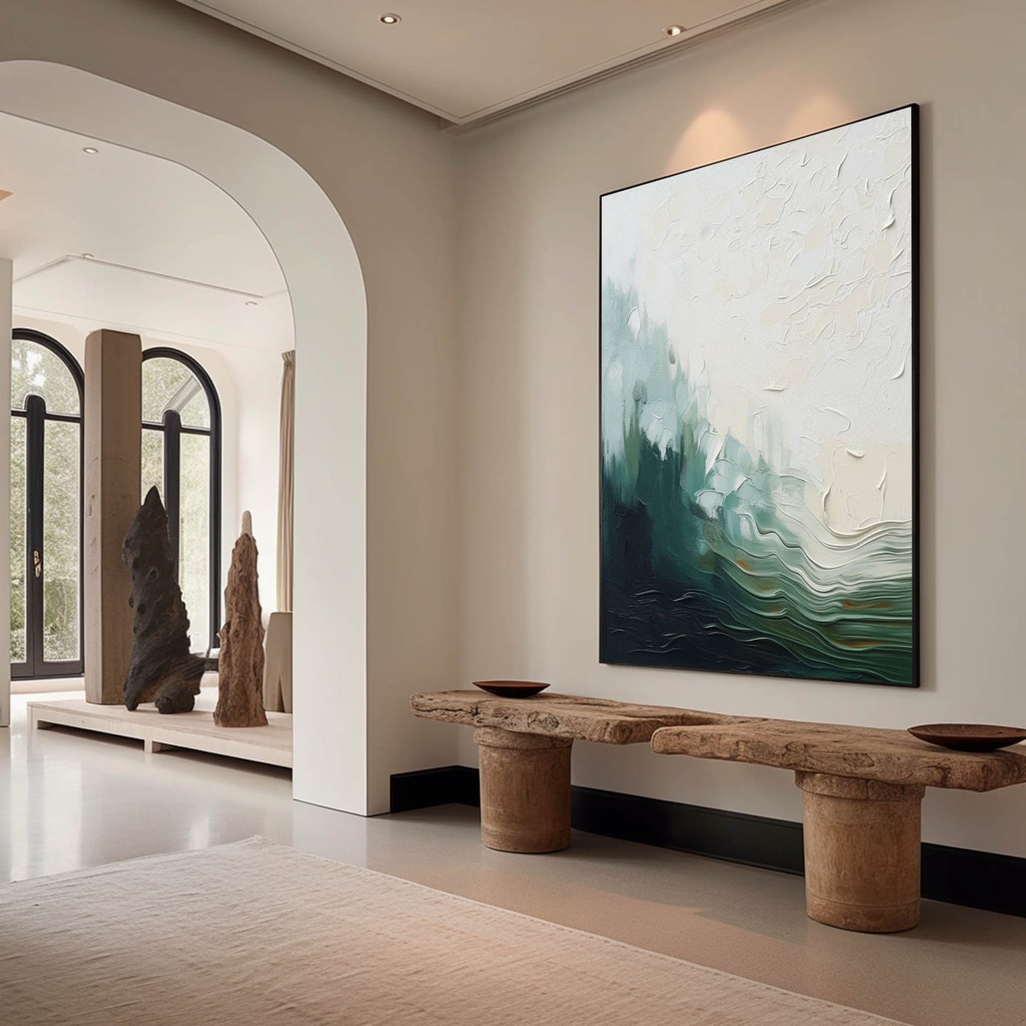 Serene Abstract Ocean Landscape Oil Painting with Texture and Soft Tones