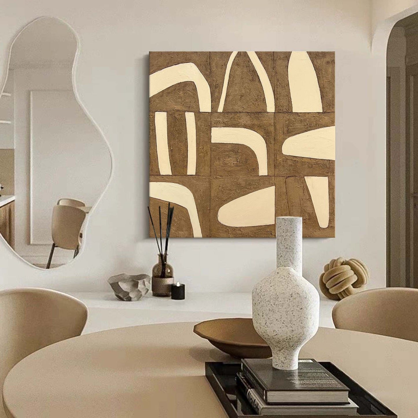 Contemporary Minimalist Abstract Oil Painting with Earthy Tones