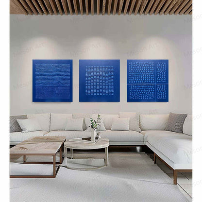 Contemporary Blue Abstract Triptych Oil Painting for Modern Home Decor