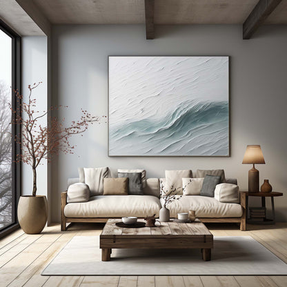 Abstract Ocean Wave Oil Painting with Textured Plaster Finish for Modern Home Decor