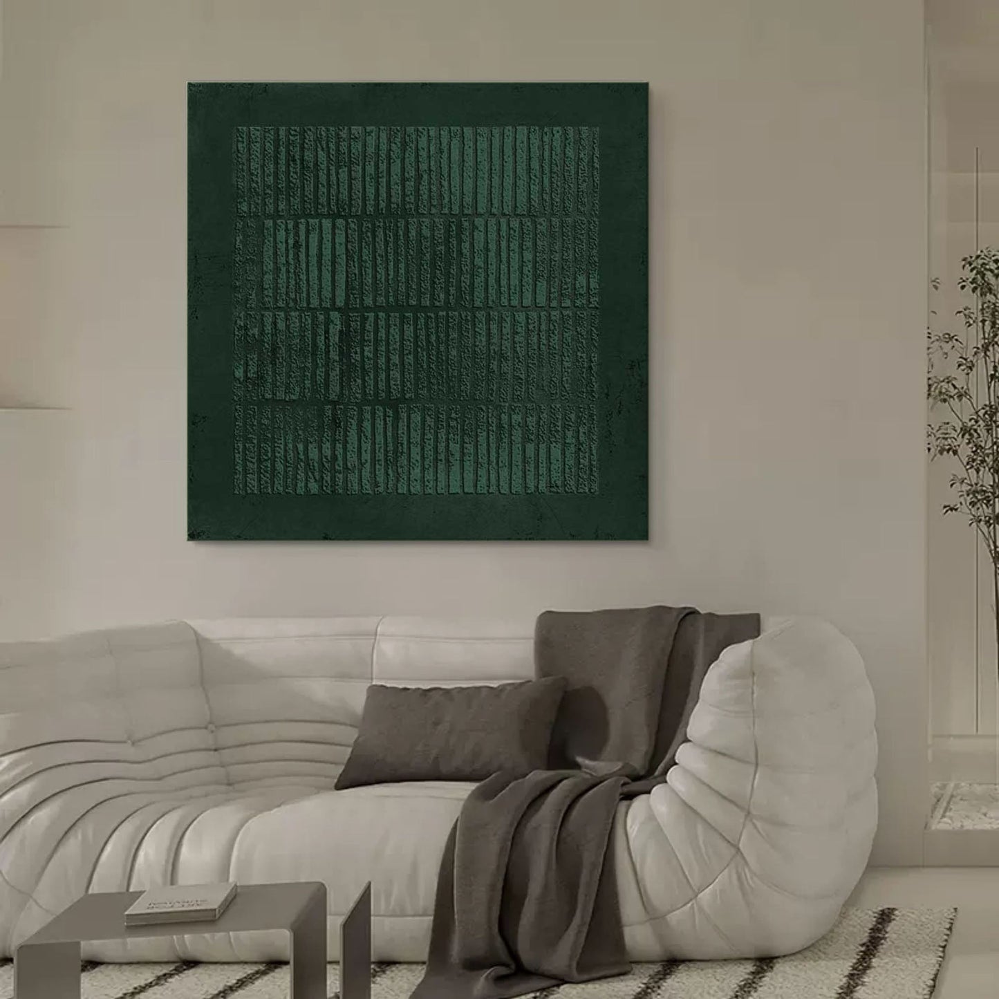 Wabi-Sabi Abstract Green Oil Painting for Contemporary Home Decor