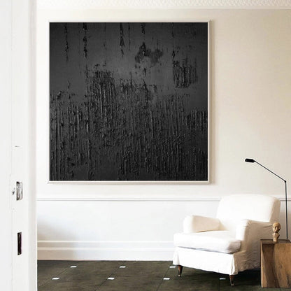 Elegant Black Minimalist Abstract Oil Painting for Modern Home Decor