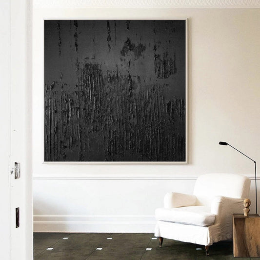 Elegant Black Minimalist Abstract Oil Painting for Modern Home Decor