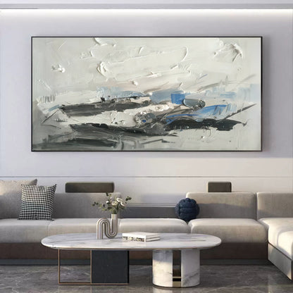 Abstract Textured Oil Painting in Blue and White - Contemporary Wall Art