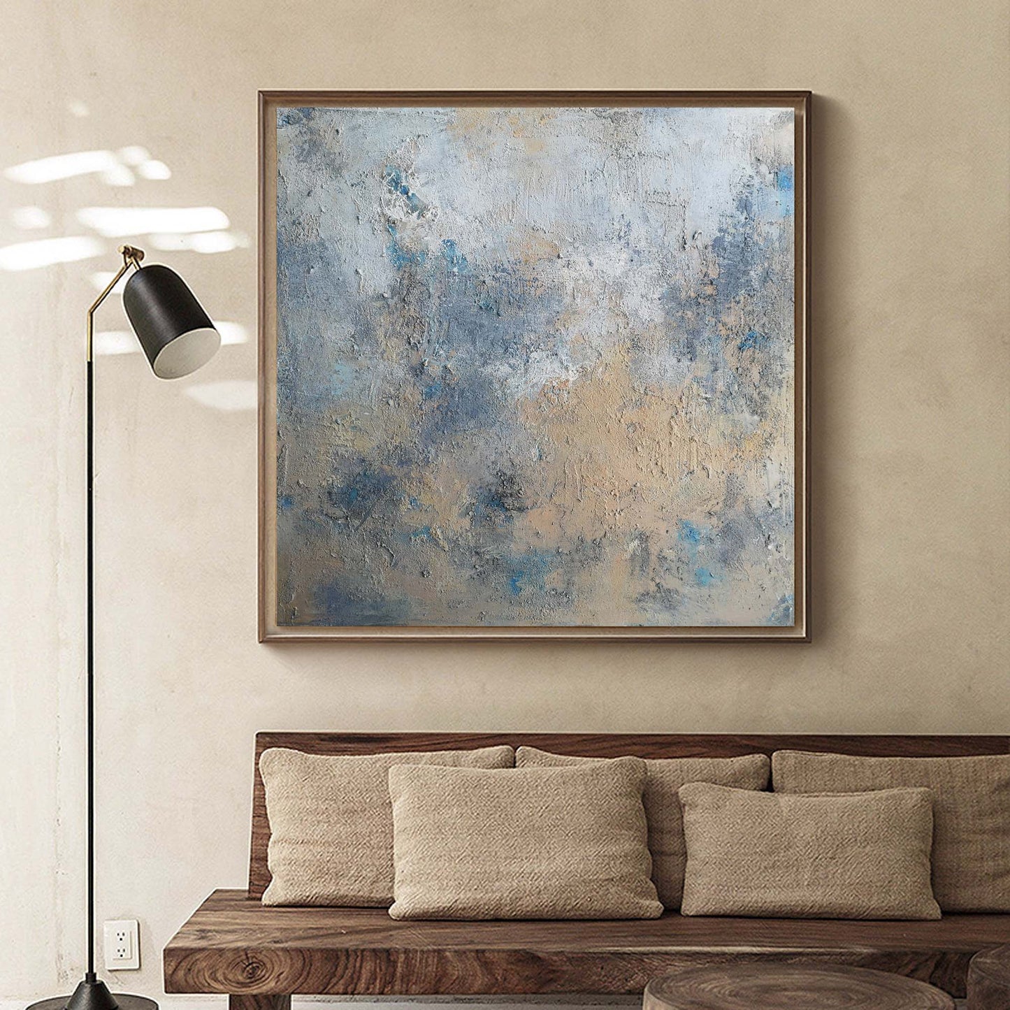 Serene Blue and Yellow Abstract Oil Painting for Modern Home Decor