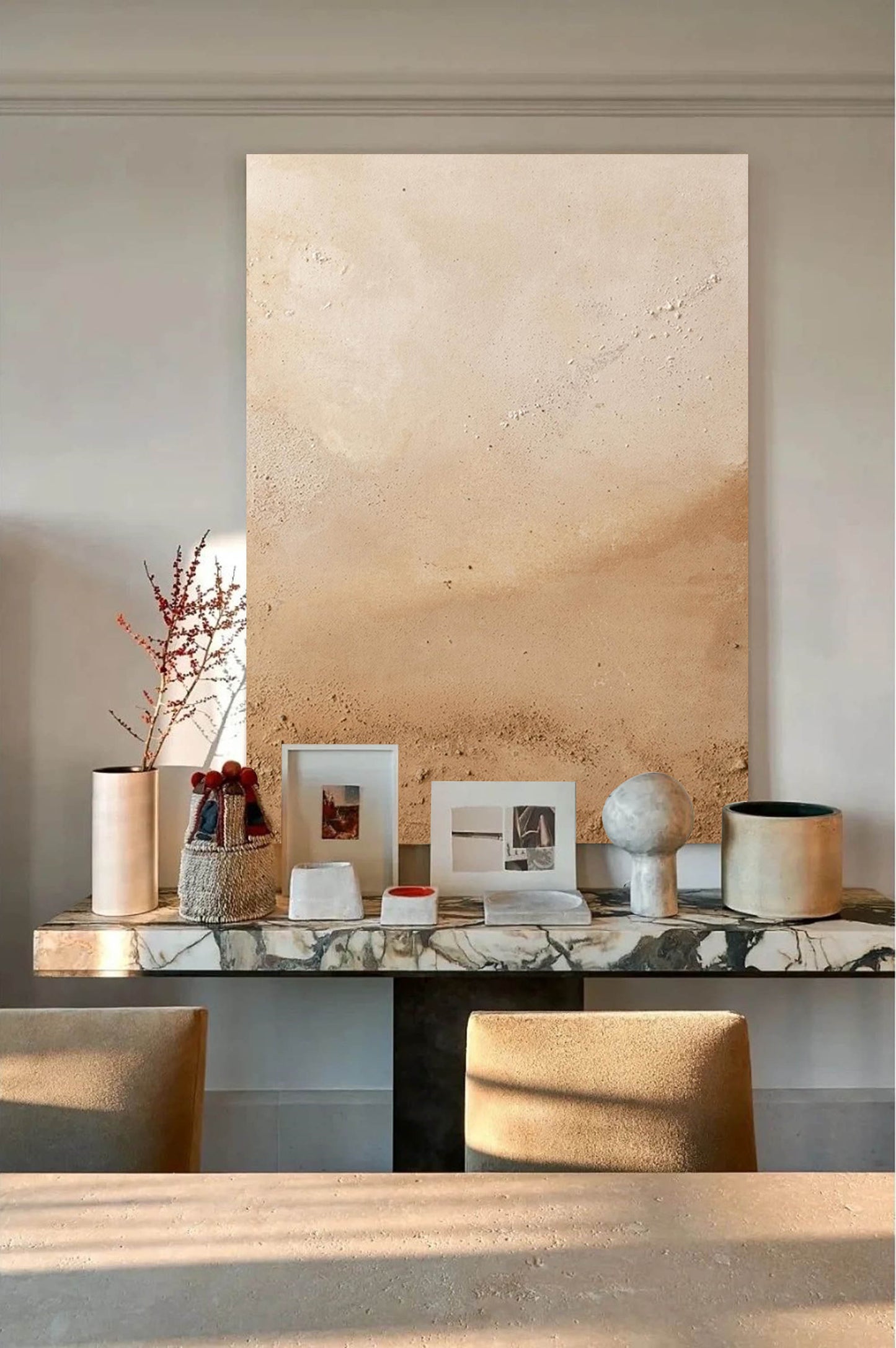 Serene Beige Minimalist Abstract Oil Painting for Modern Decor