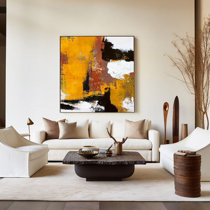 Vibrant Deep Orange Abstract Oil Painting for Modern Home Décor