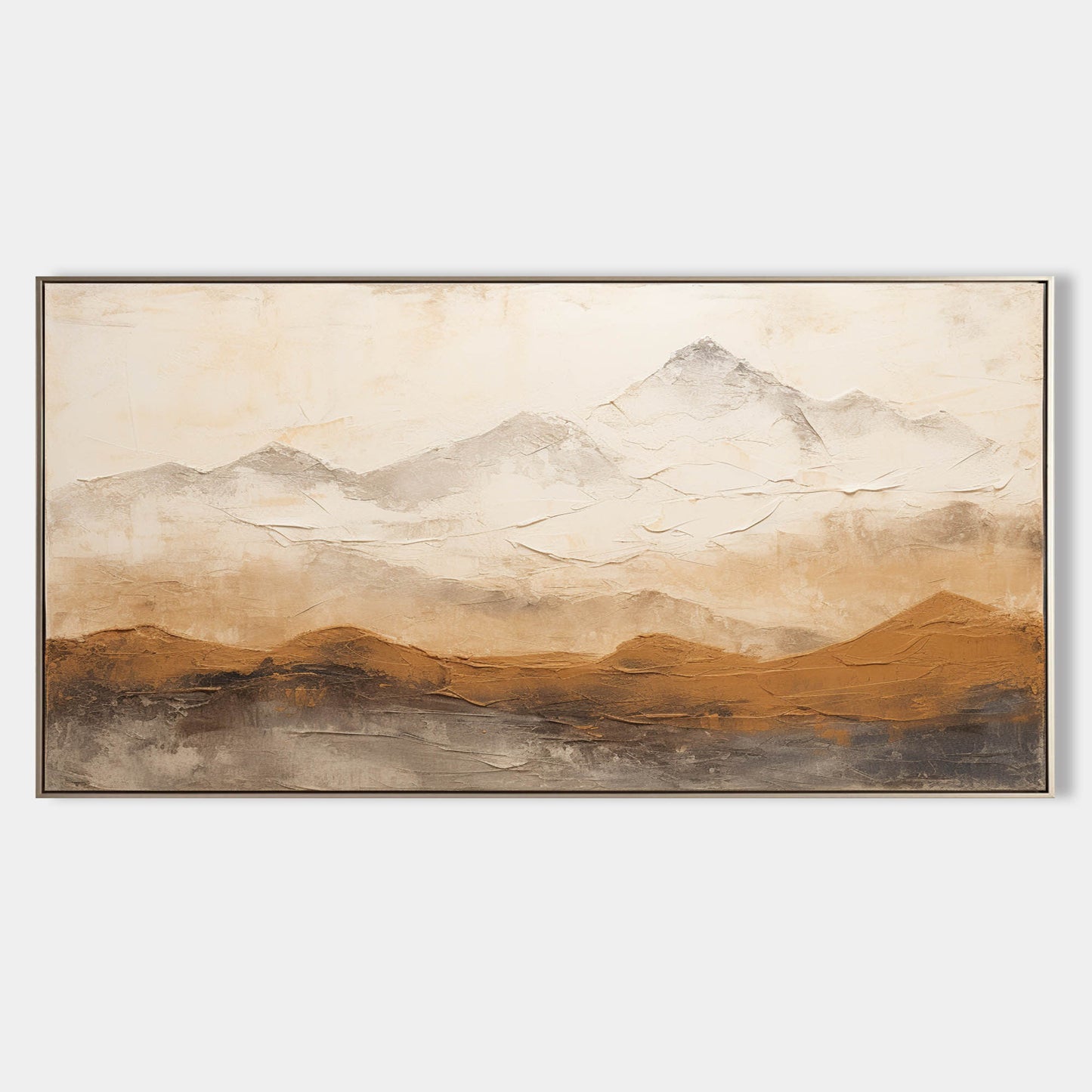 Serene Mountain Landscape Oil Painting for Home Decor and Wabi-Sabi Aesthetic