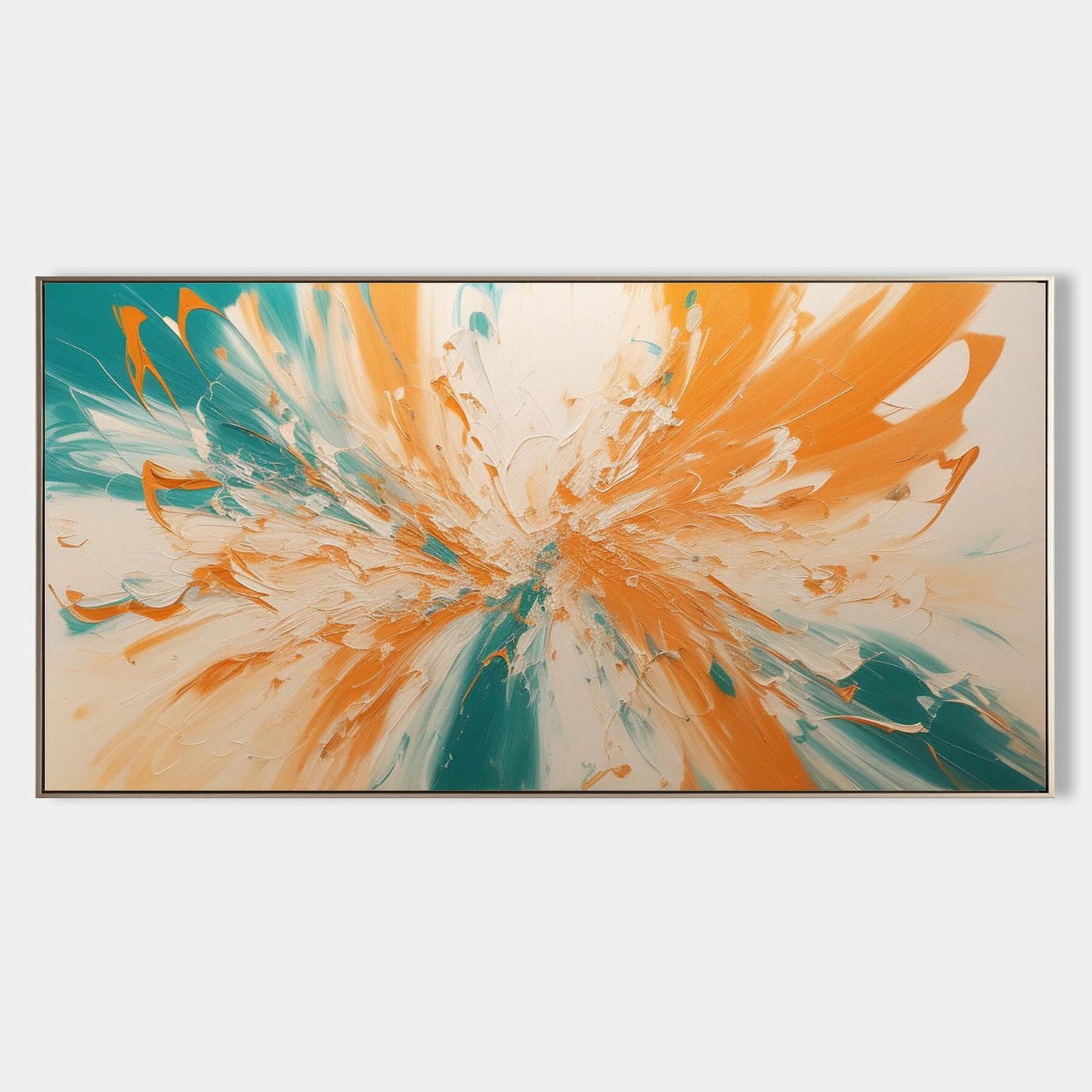 Vibrant Abstract Oil Painting with Turquoise and Orange Swirls for Modern Decor