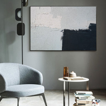 Contemporary Minimalist Abstract Oil Painting in Black and White Tones