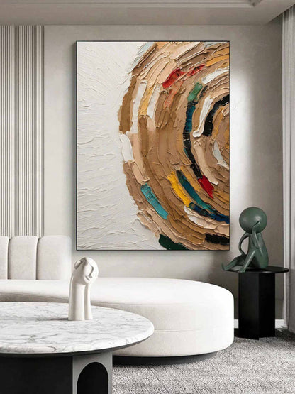 Vibrant Abstract Oil Painting with Textured Swirls and Rich Earthy Tones