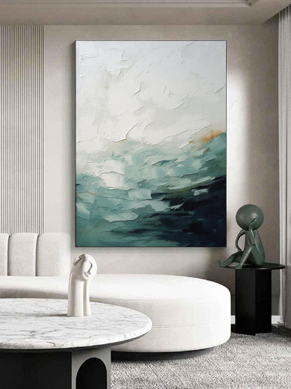 Serene Abstract Oil Painting with Tranquil Waves in Cool Tones