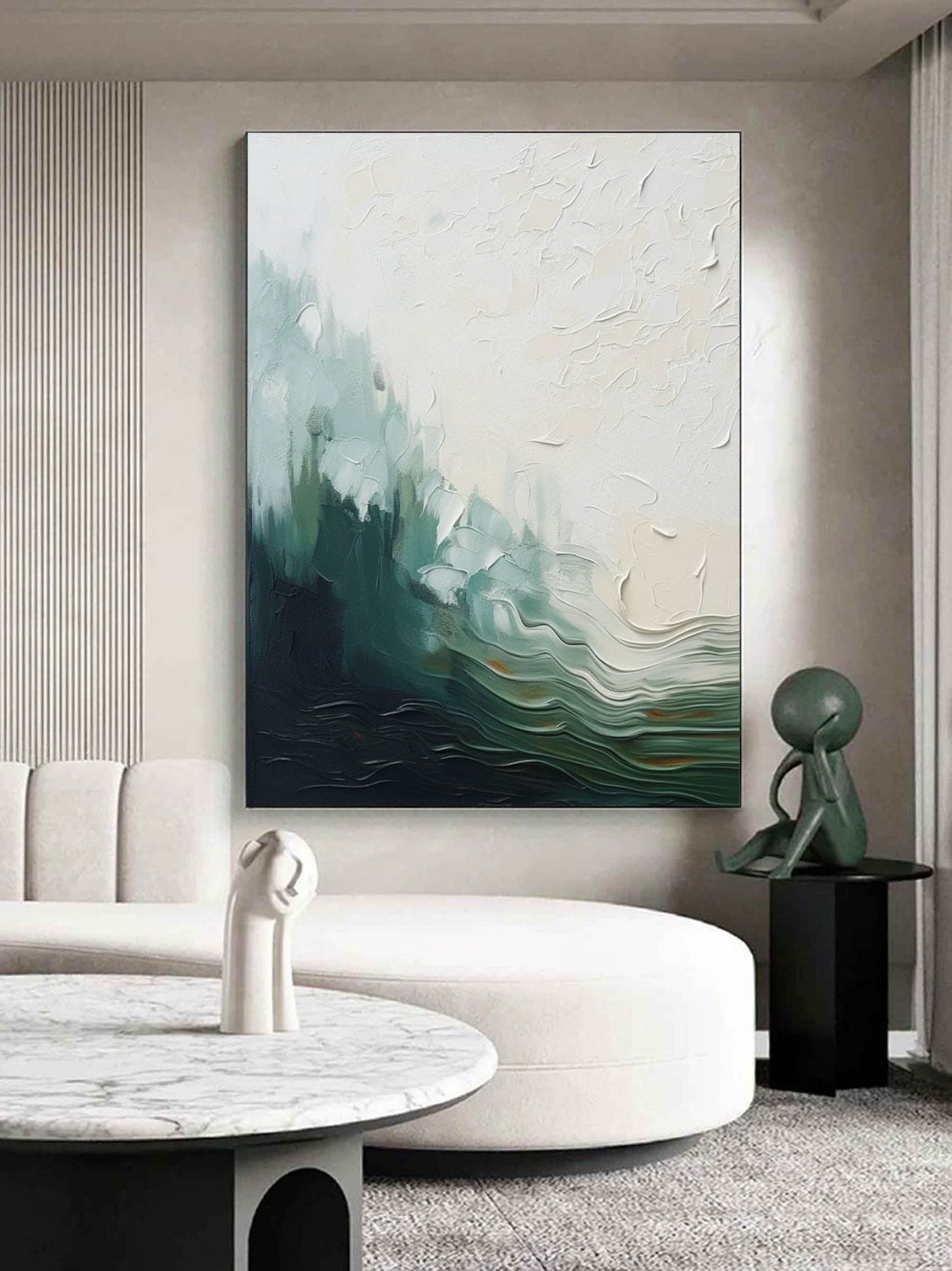 Serene Abstract Ocean Landscape Oil Painting with Texture and Soft Tones