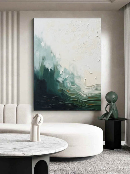 Serene Abstract Ocean Landscape Oil Painting with Texture and Soft Tones