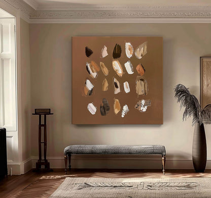 Modern Vintage Abstract Oil Painting in Earthy Tones for Stylish Home Decor