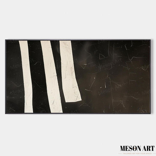 Elegant Black and White Minimalist Oil Painting for Modern Home Decor