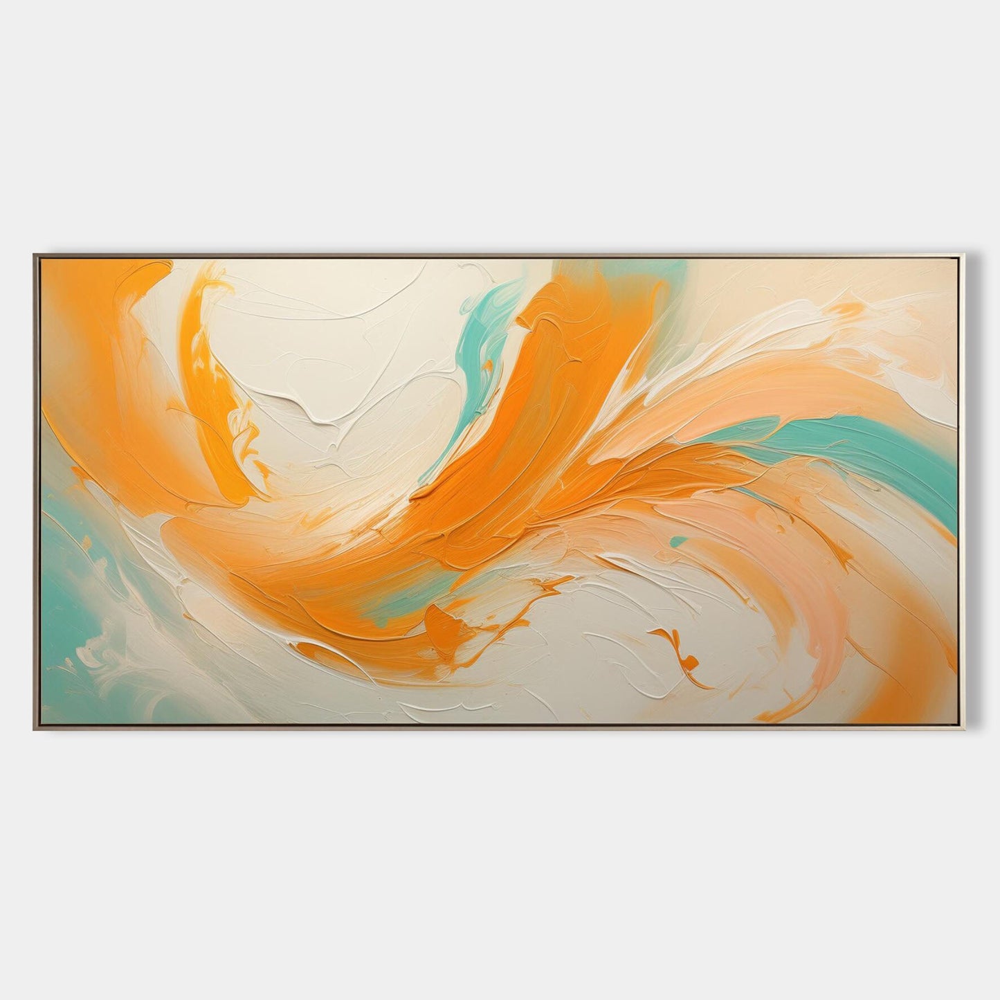 Vibrant Abstract Oil Painting with Swirling Orange and Teal Hues for Modern Decor