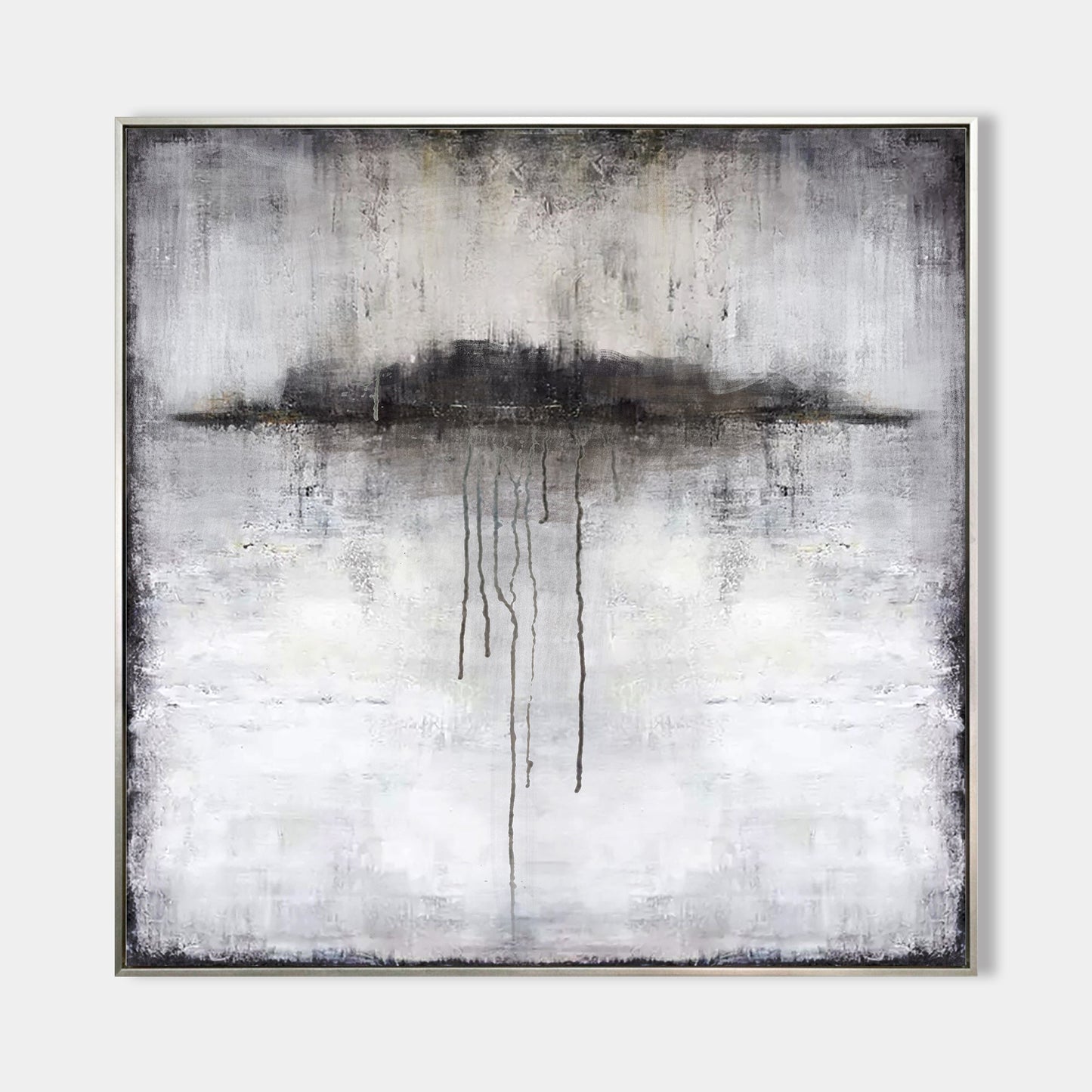 Elegant Black and White Abstract Ocean Landscape Oil Painting for Modern Decor