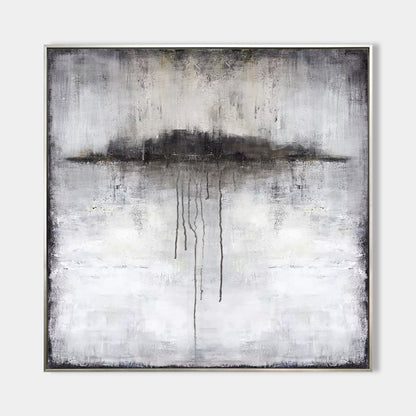 Elegant Black and White Abstract Ocean Landscape Oil Painting for Modern Decor