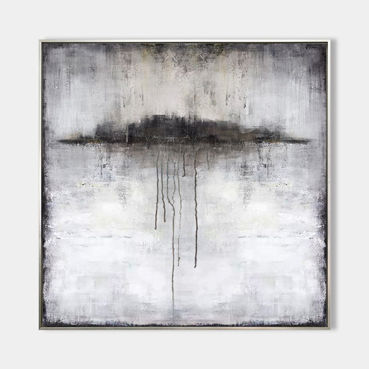 Elegant Black and White Abstract Ocean Landscape Oil Painting for Modern Decor